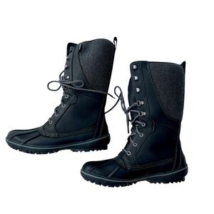 New LL Bean Bar Harbor Tall Black Grey Tweed Winter Waterproof Duck Boots size 8
